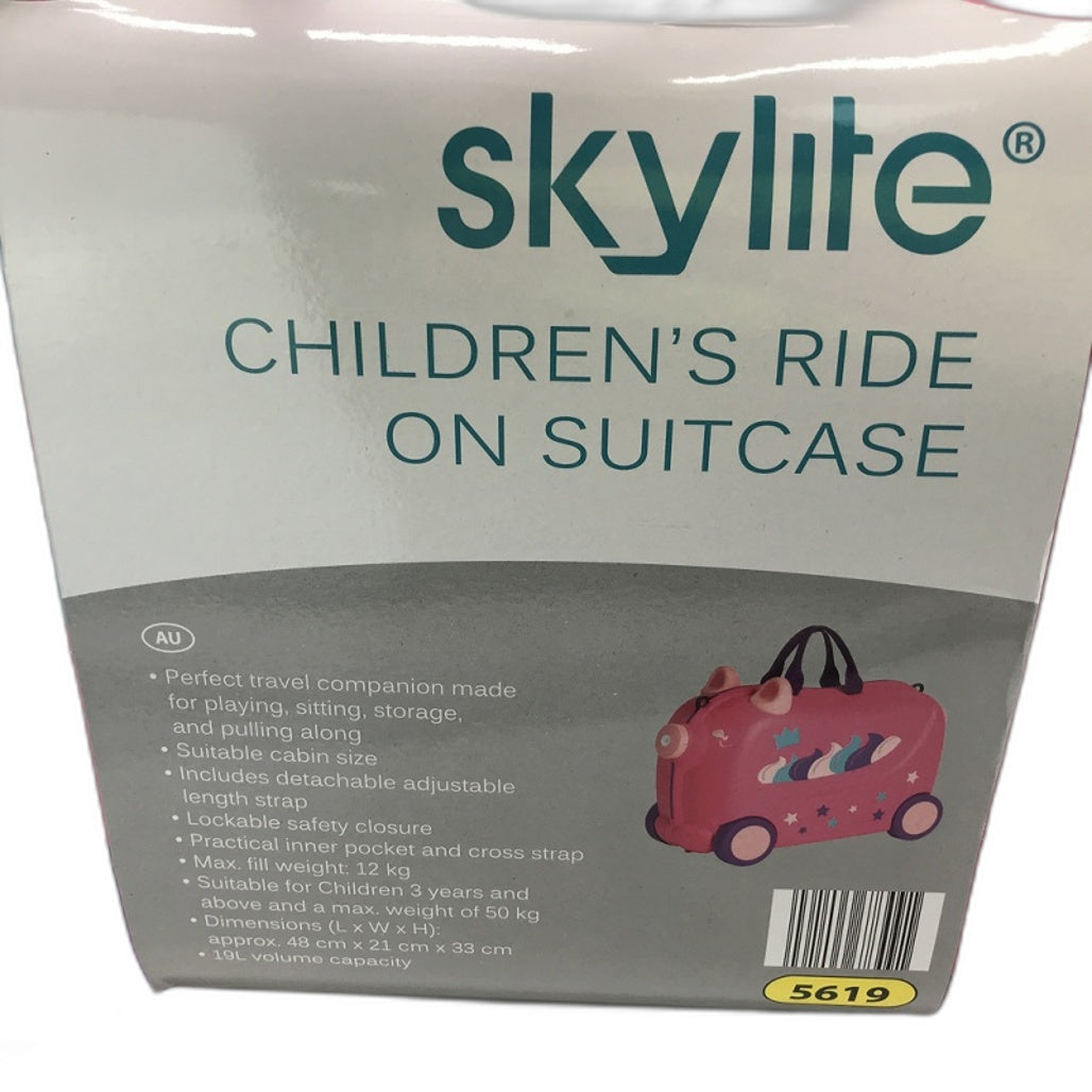 Skylite Children's Pink Unicorn Ride On Travel Suitcase 48cm NEW