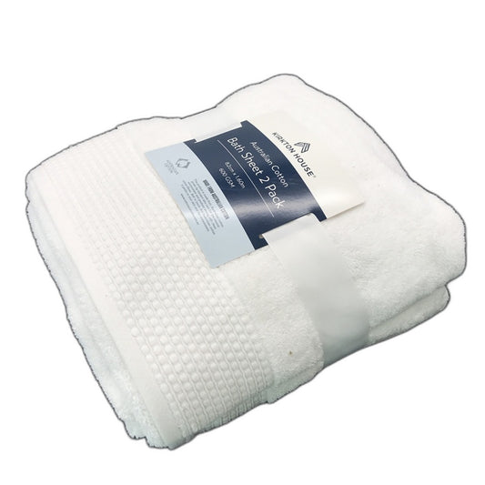 Kirkton House Australian Cotton White Bath Sheet 2 Pack NEW