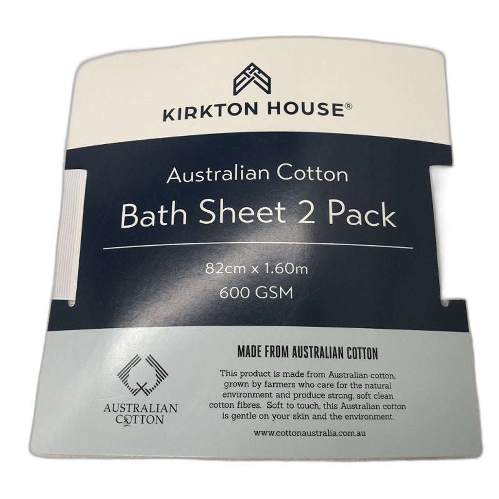 Kirkton House Australian Cotton White Bath Sheet 2 Pack NEW