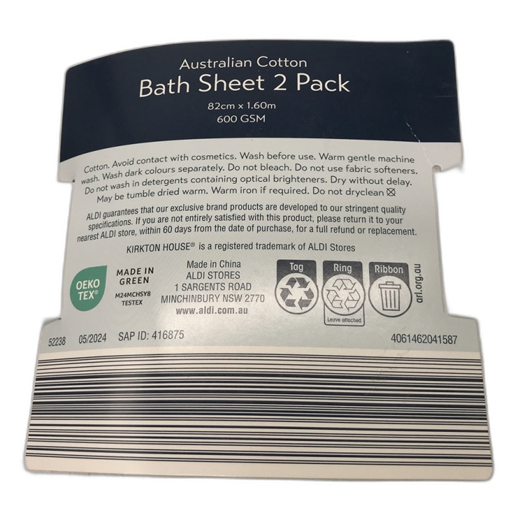 Kirkton House Australian Cotton White Bath Sheet 2 Pack NEW