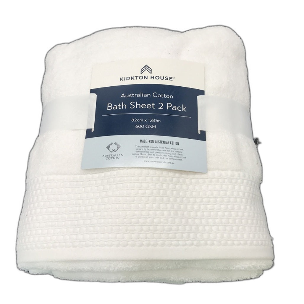 Kirkton House Australian Cotton White Bath Sheet 2 Pack NEW