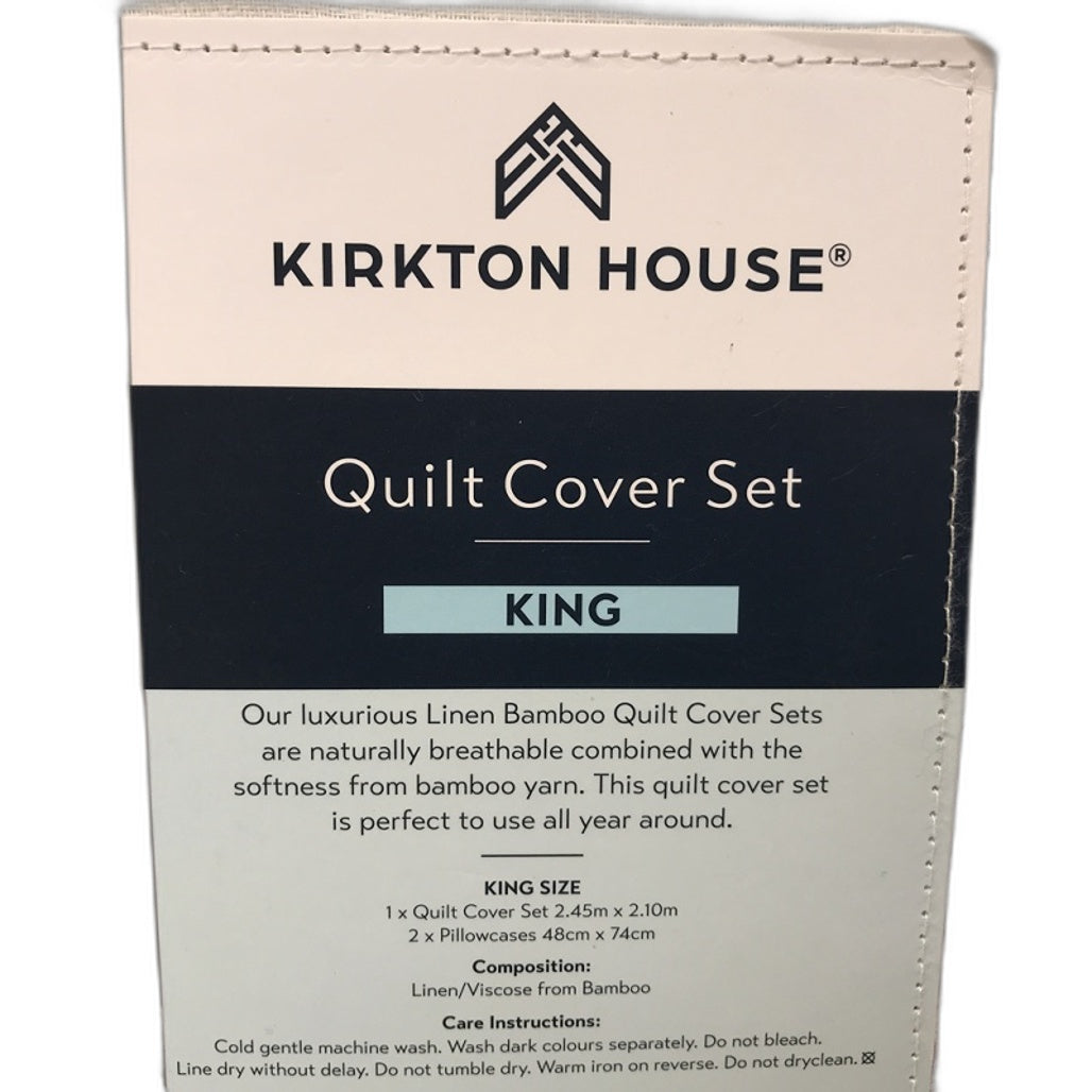 Kirkton House Linen Bamboo Quilt Striped King Cover Set NEW