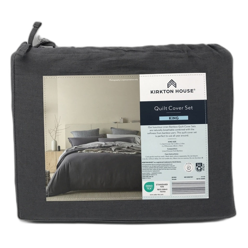 Kirkton House Linen Bamboo Charcoal King Quilt Cover Set NEW