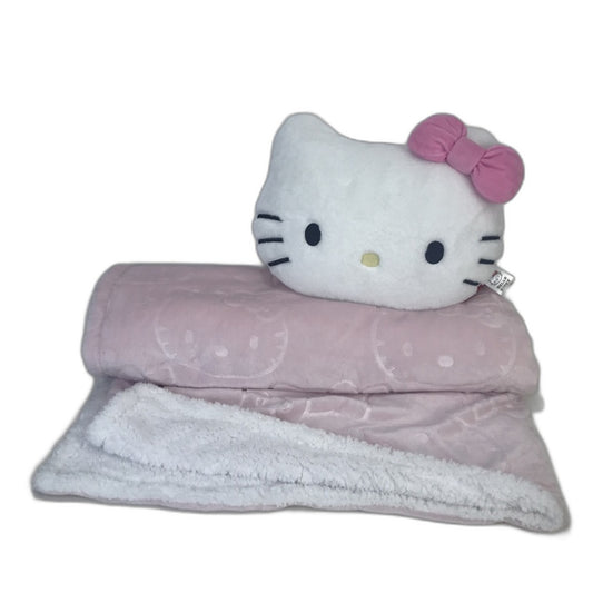 Hello Kitty 2 Pce Soft Pillow & Pink Throw Blanket One Size NEW