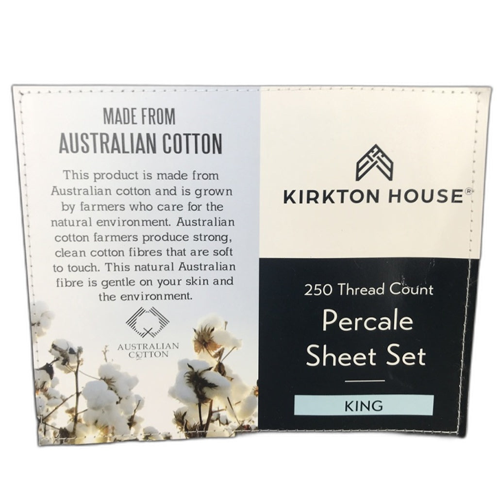 Kirkton House Grey Percale Sheet Set 250 Thread Count King NEW