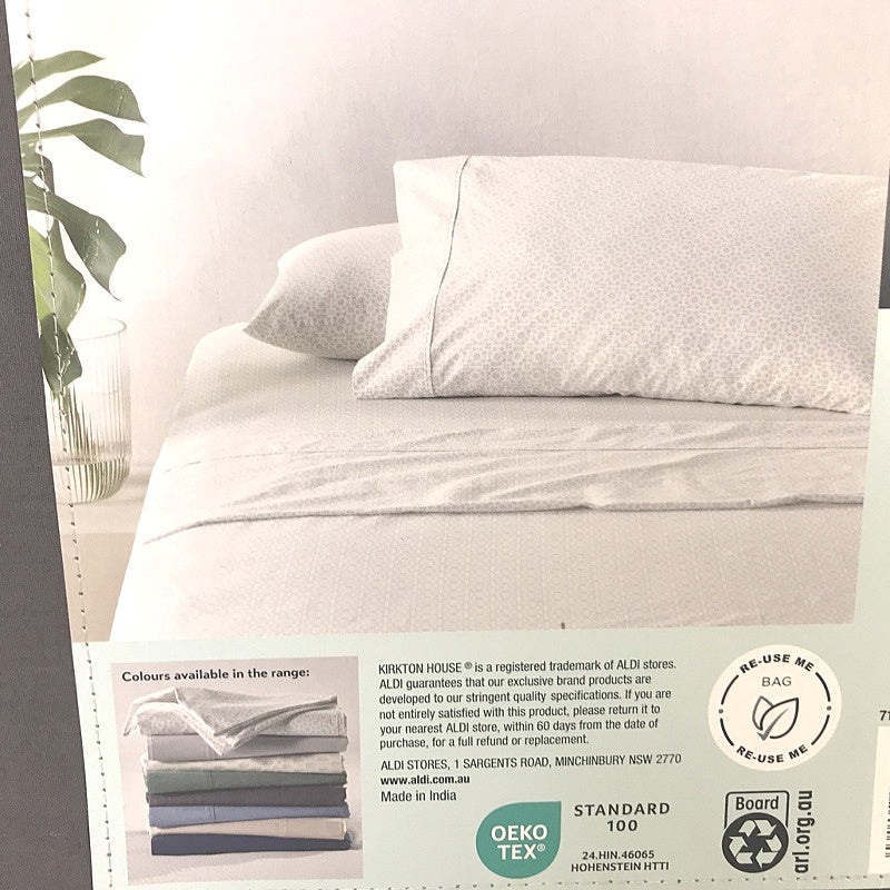 Kirkton House Grey Percale Sheet Set 250 Thread Count King NEW