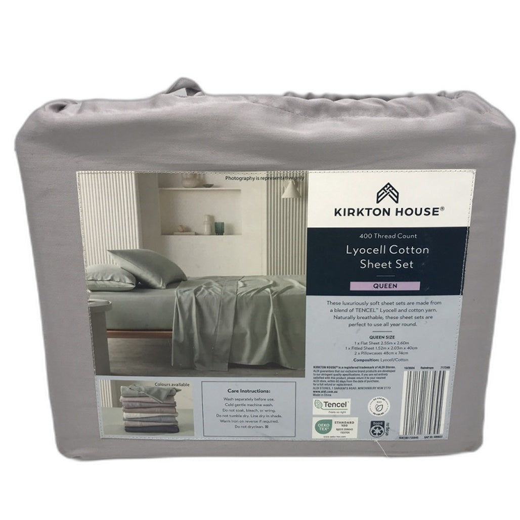 Kirkton House 400 Thread Count Lyocell Grey Cotton Sheet Set Queen NEW