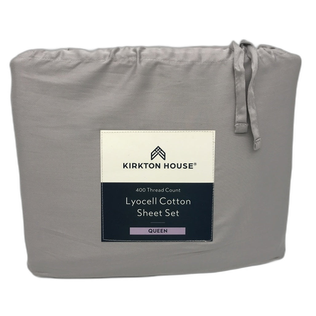 Kirkton House 400 Thread Count Lyocell Grey Cotton Sheet Set Queen NEW