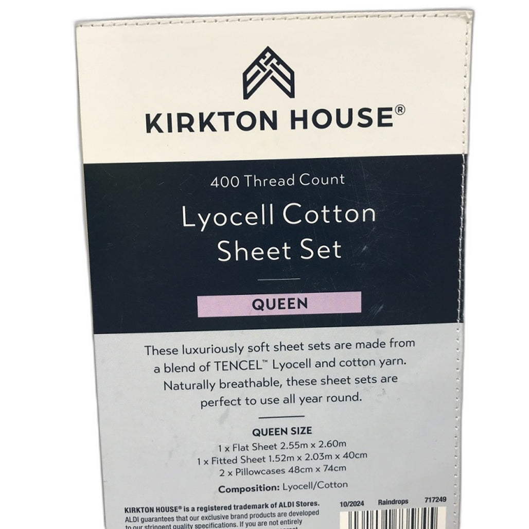 Kirkton House 400 Thread Count Lyocell Grey Cotton Sheet Set Queen NEW