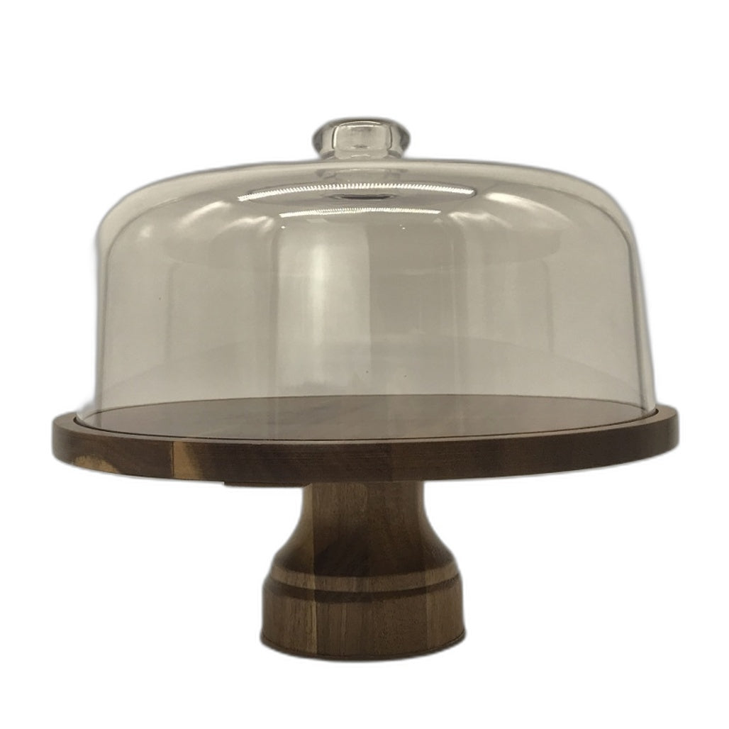 Anboxit Acacia Wood Cake Stand/Plate with Dome Lid/Cover NEW