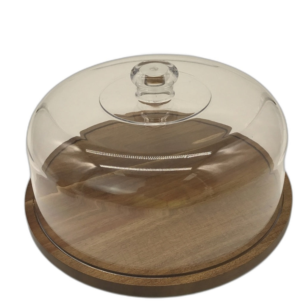 Anboxit Acacia Wood Cake Stand/Plate with Dome Lid/Cover NEW