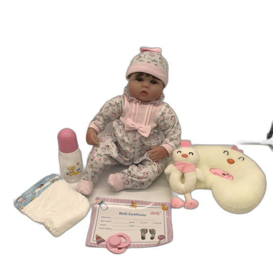 Baby Girl Reborn Doll Set with Birth Certificate, Bottle, Pillow and Diaper NEW