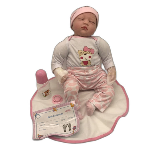 Sleeping Baby Reborn Doll Set with Birth Certificate, Bottleand Blanket NEW