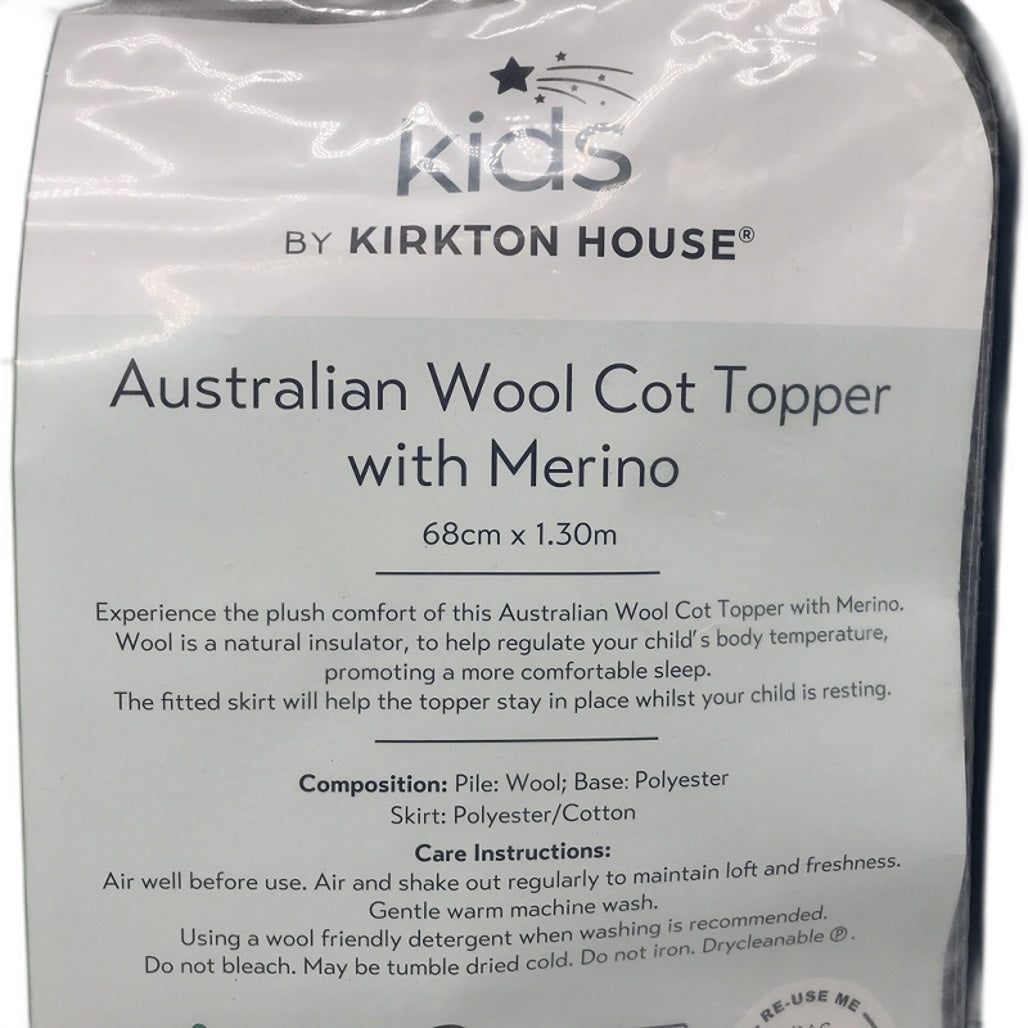 Kids Kirkton House Australian Wool Cot Topper with Merino NEW