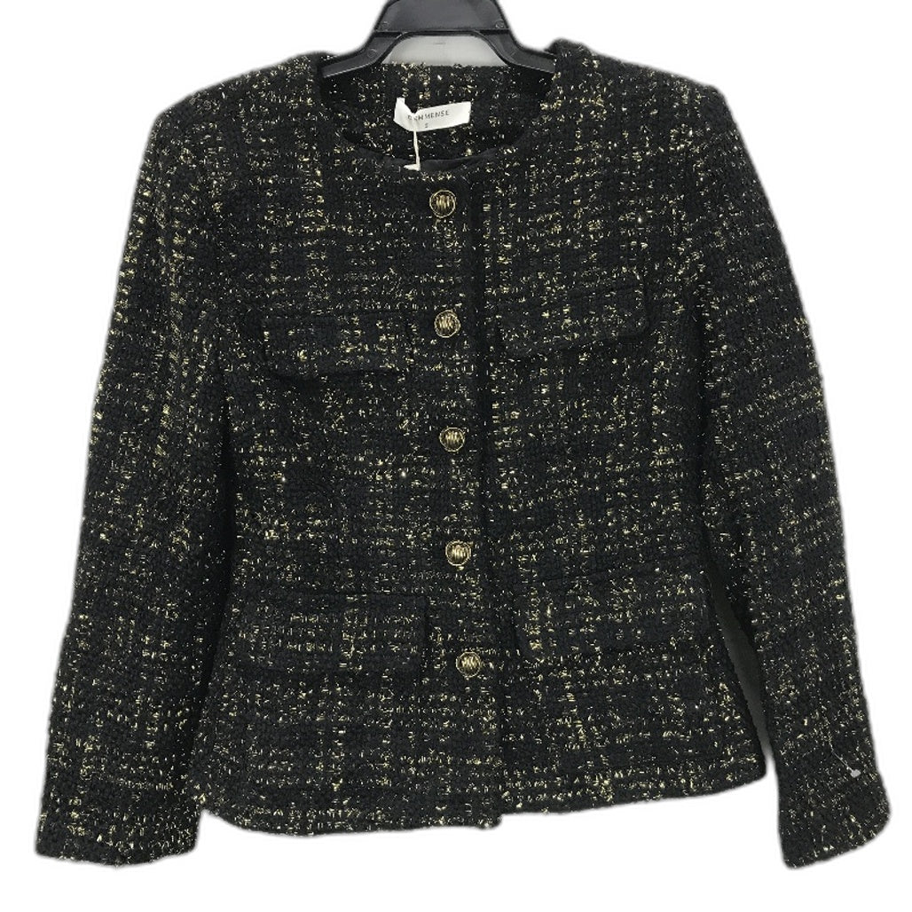 Commense Womens Black Button Tweed Long Sleeve Blazer Size S NEW