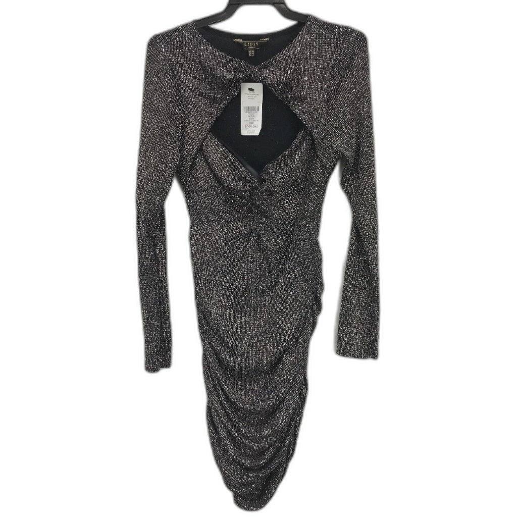 Lipsy London Womens Long Sleeve Black Glitter Bodycon Dress Size 14 NEW