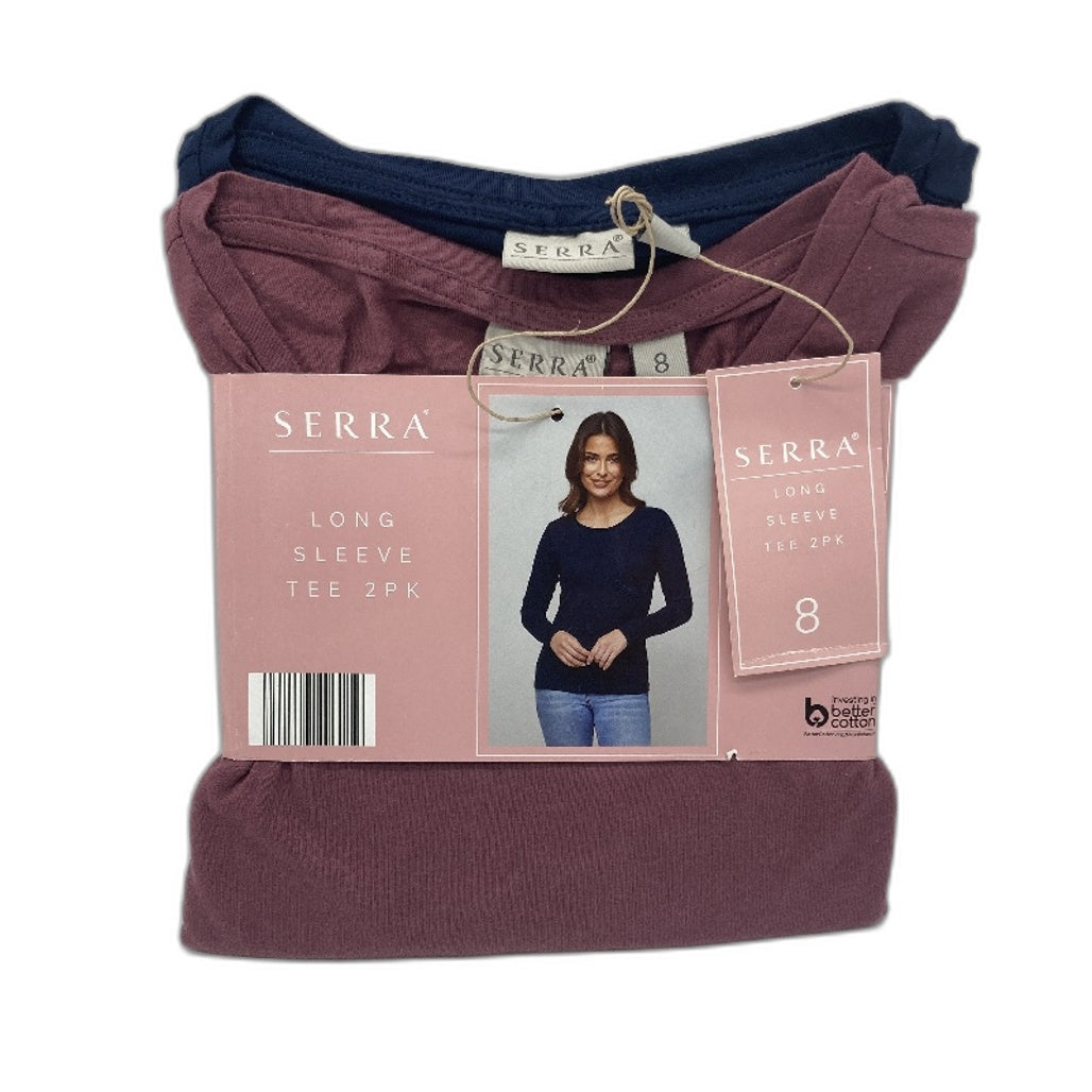 Serra Womens Plum & Navy Long Sleeve Tops 2 Pk Size 8 NEW