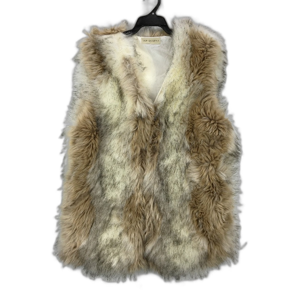 Queens Mixed Beige Faux Fur Vest Hook & Clasp Closure Preowned Top