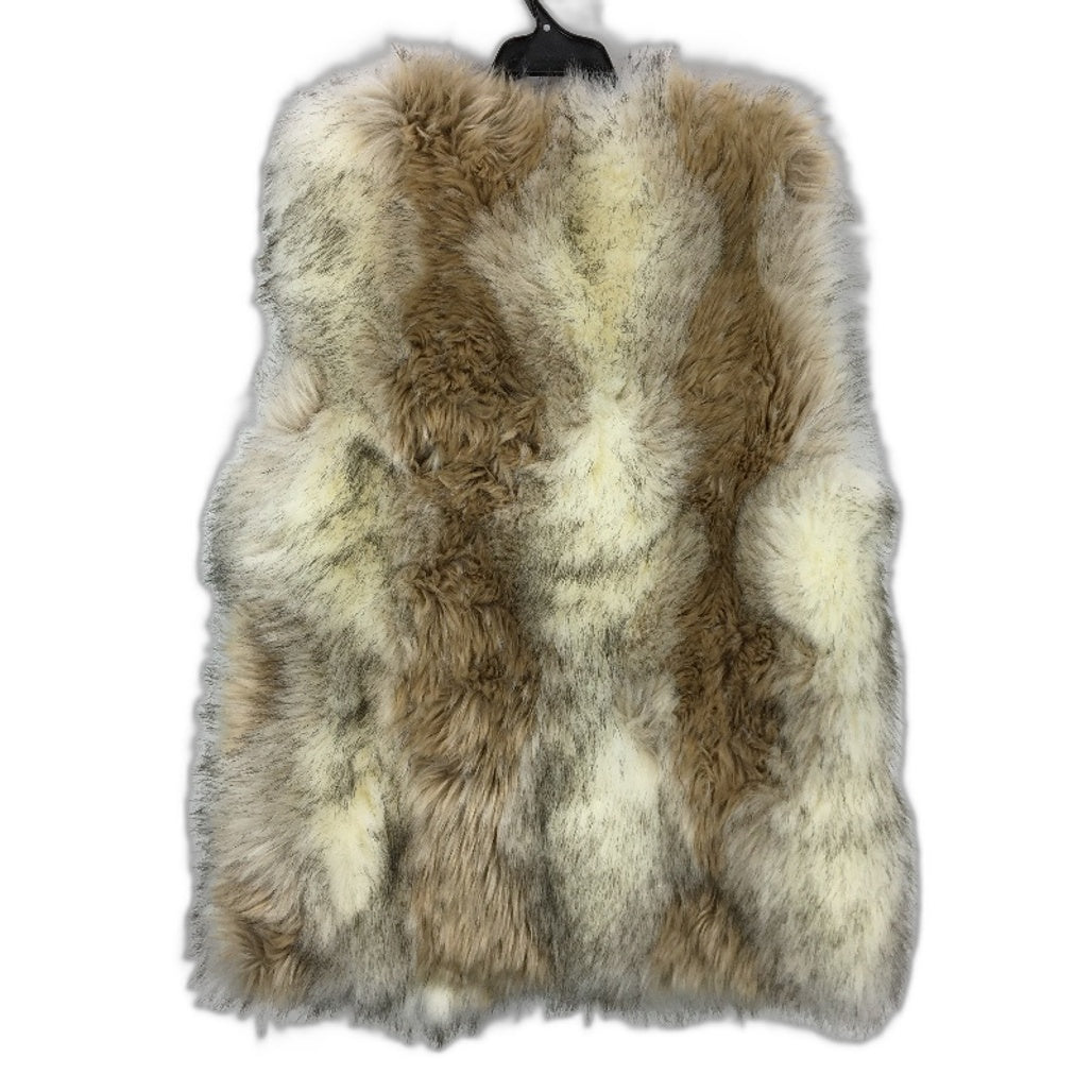 Queens Mixed Beige Faux Fur Vest Hook & Clasp Closure Preowned Top