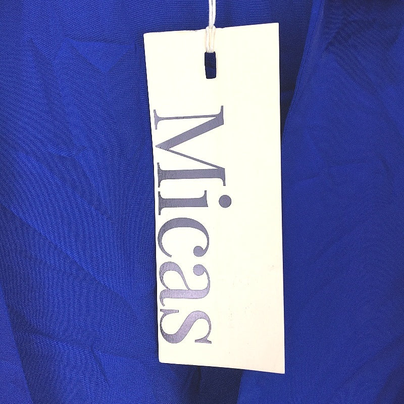 Micas Bright Blue Long Sleeve Belted Silky Shirt w/ Shoulder Pads Ladies Sz M NEW