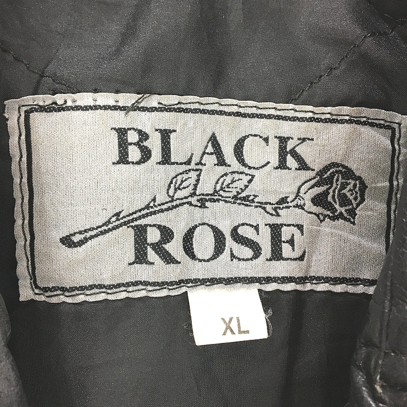 Rose Thick Black Biker Leather Jacket Unisex Size XL Preowned Black