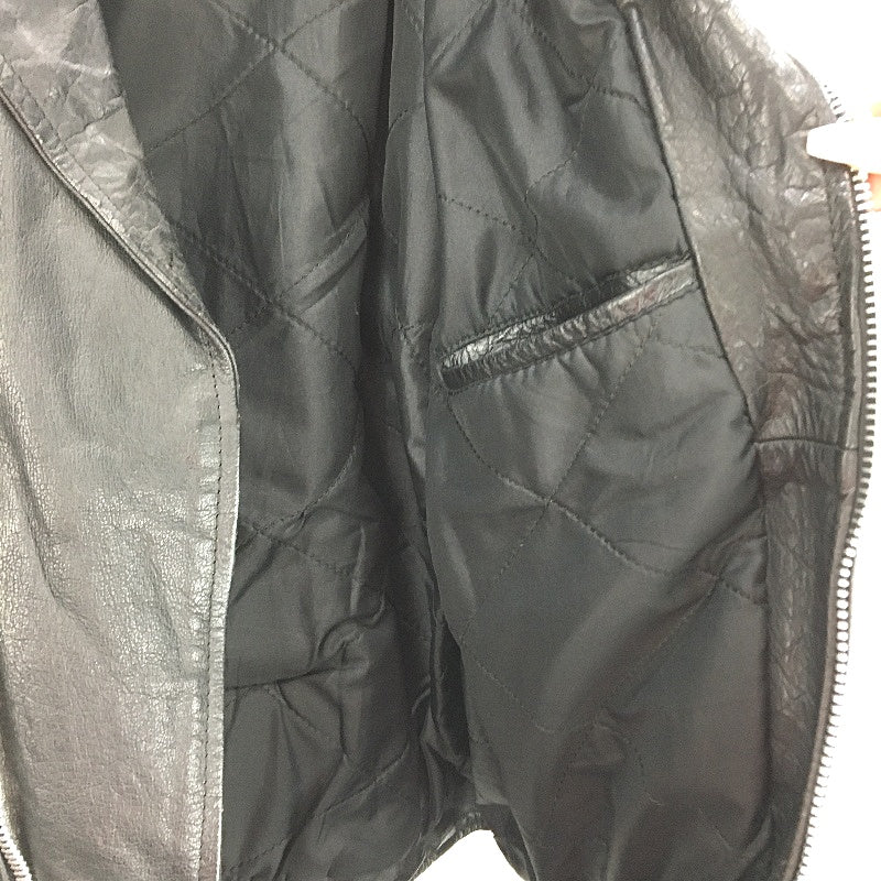 Rose Thick Black Biker Leather Jacket Unisex Size XL Preowned Black