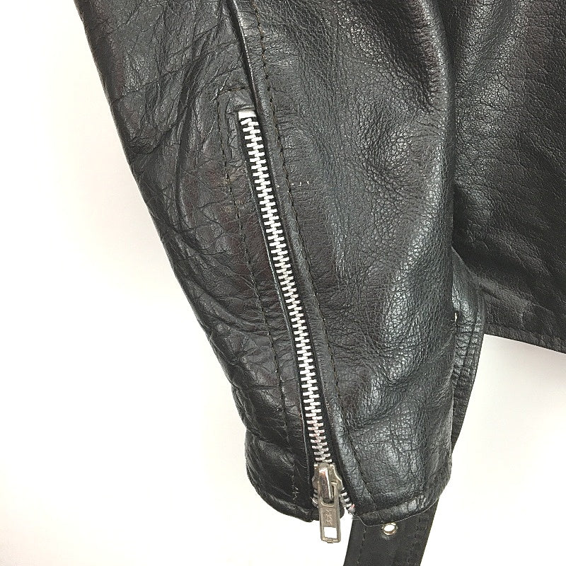 Rose Thick Black Biker Leather Jacket Unisex Size XL Preowned Black