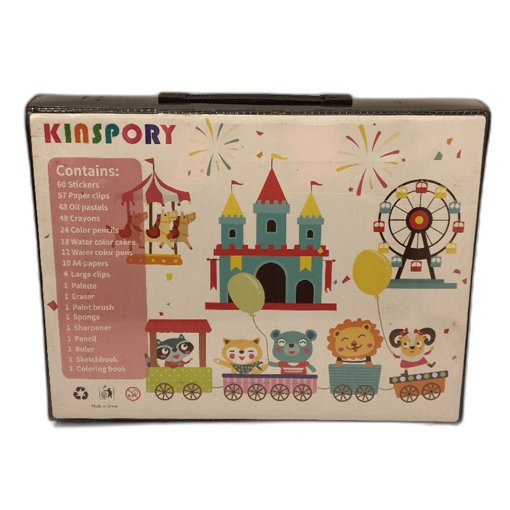 Kinspory 290 Pce Art Kit Drawing Supplies w/ Trifold Easel, Pastels, Crayons & More NEW