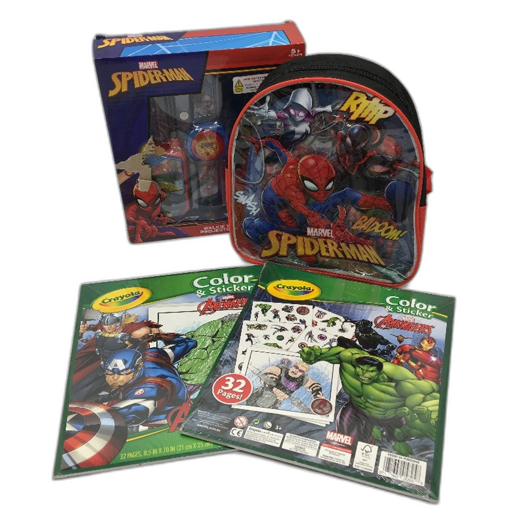 Crayola Colour & Sticker Marvel Books,Spiderman Walkie Talkie& Art Supplies NEW