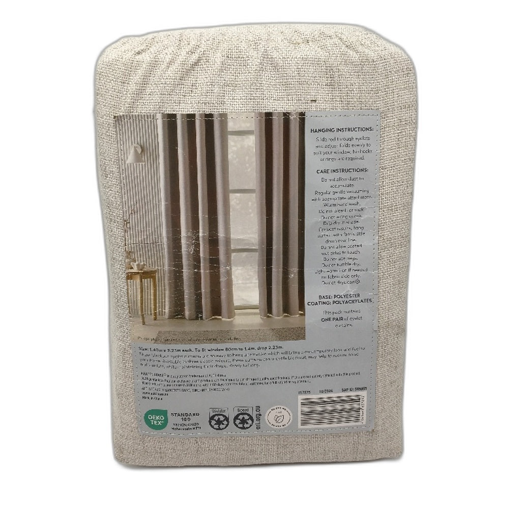 Kirkton House Beige Blockout Curtain Eyelet 2 Pack 1.40m x 2.23m NEW