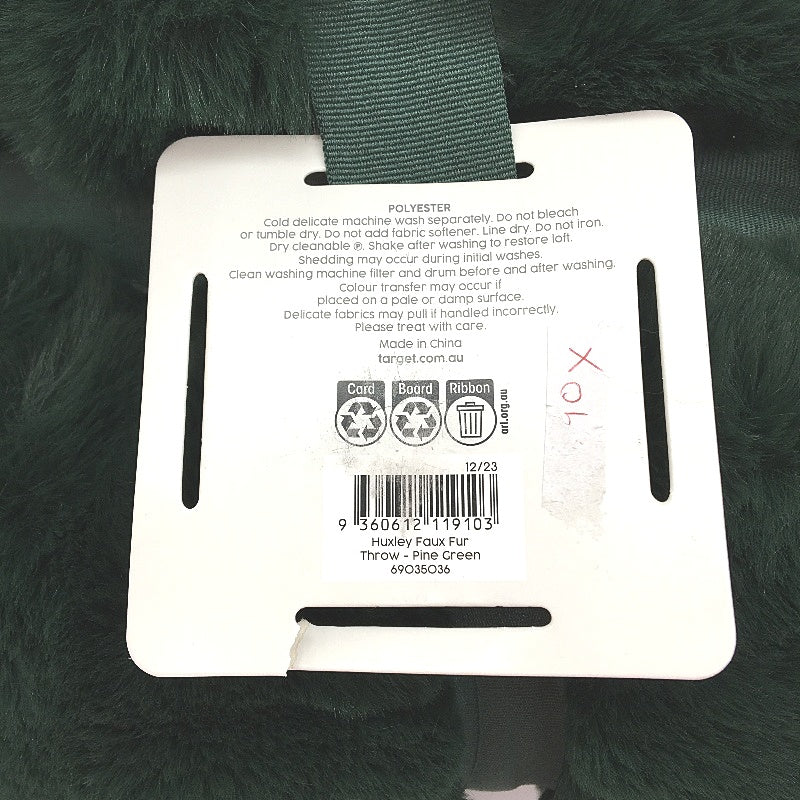 Target Home Huxley Faux Fur Throw Super Green Throw 127x152cm NEW