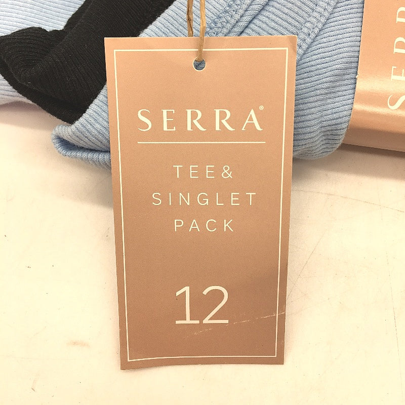 Serra Blue & Black Cotton Blend Tee & Singlet Set Ladies Size 12 NEW