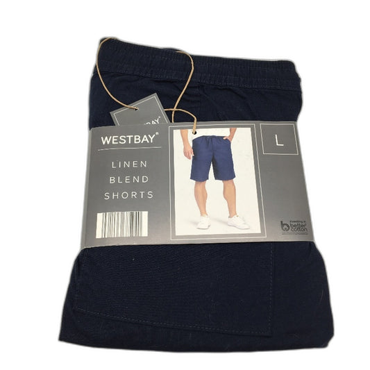 Westbay Navy Blue Linen Blend Drawstring Shorts Mens Size Large NEW