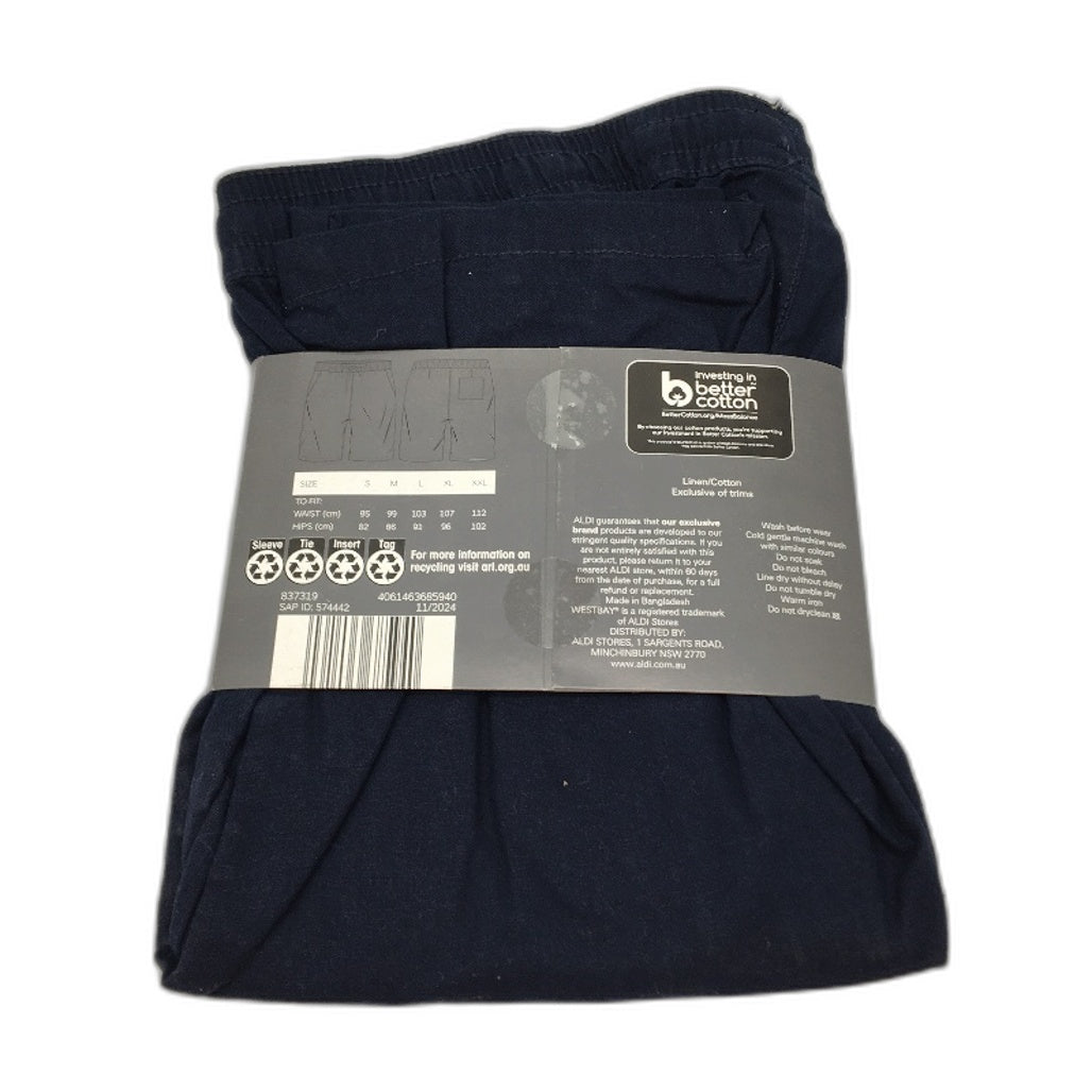 Westbay Navy Blue Linen Blend Drawstring Shorts Mens Size Large NEW