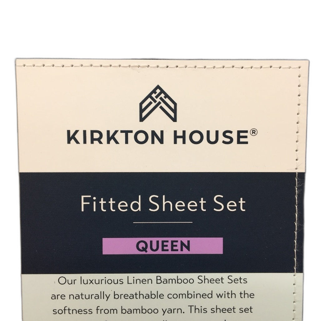 Kirkton House Dark Blue Fitted Linen Bamboo Breathable Sheet Set Queen NEW