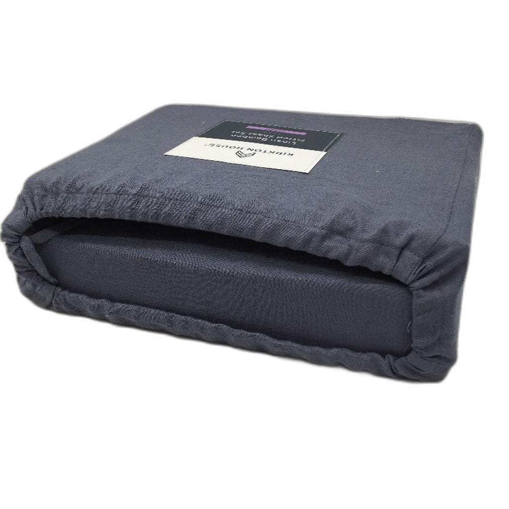 Kirkton House Dark Blue Fitted Linen Bamboo Breathable Sheet Set Queen NEW