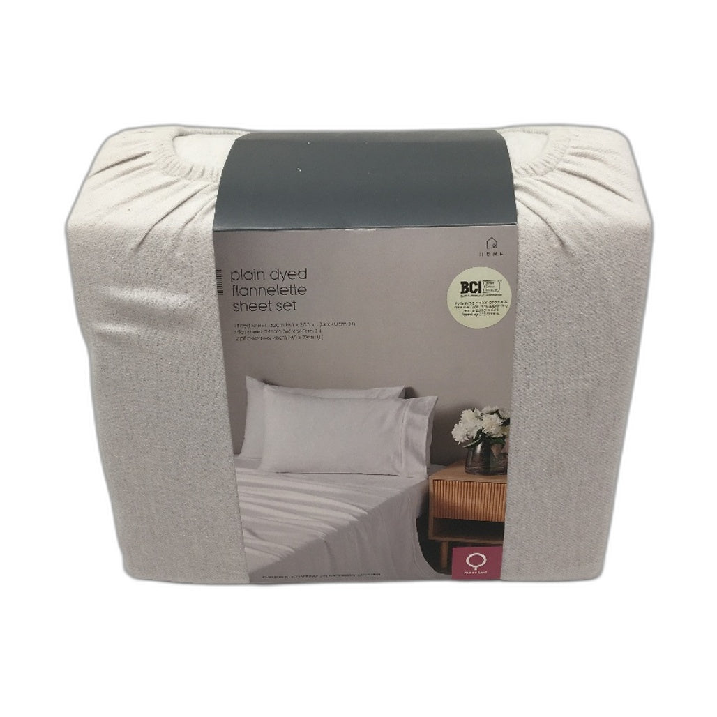 Target Home Plain Dyed Soft Flannelette Sheet Set Light Grey Queen NEW