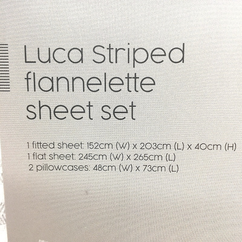 Luca Striped Flannelette Cotton Mchine Washable Sheet Set Queen NEW