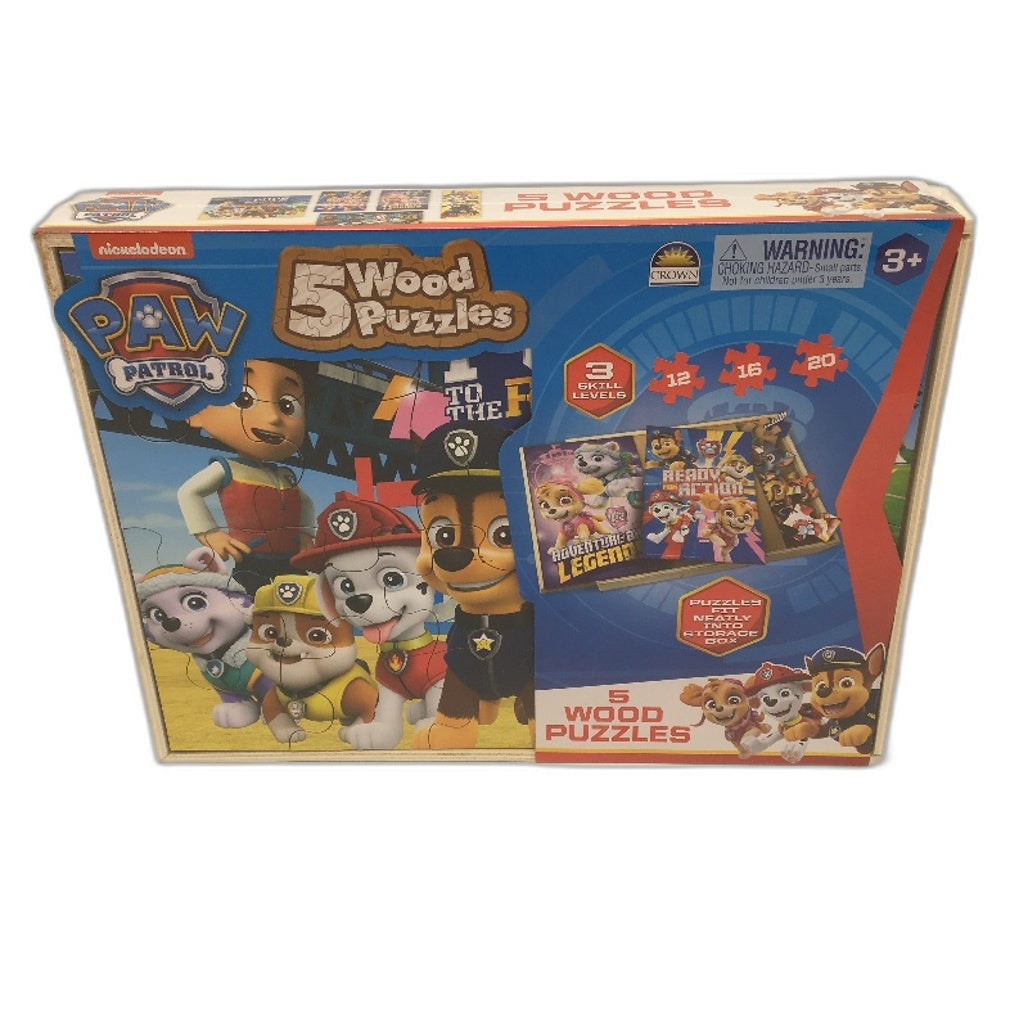 5 Pce Nickelodeon Paw Patrol Wooden Puzzles & Zuma Plushy Toy NEW