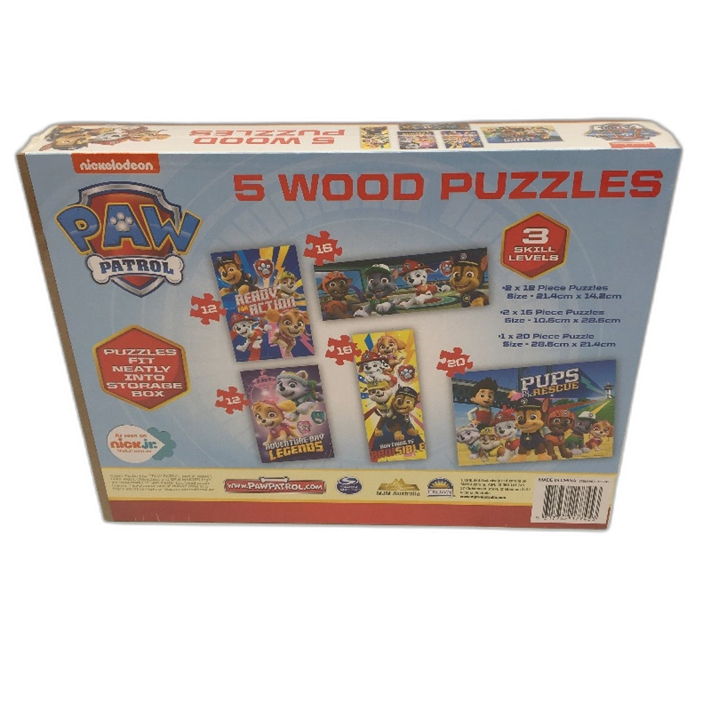 5 Pce Nickelodeon Paw Patrol Wooden Puzzles & Zuma Plushy Toy NEW