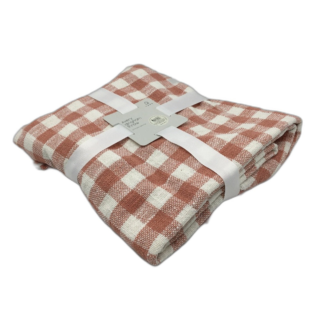 Avery Gingham Cotton Peach Throw Size 127cmx152cm NEW