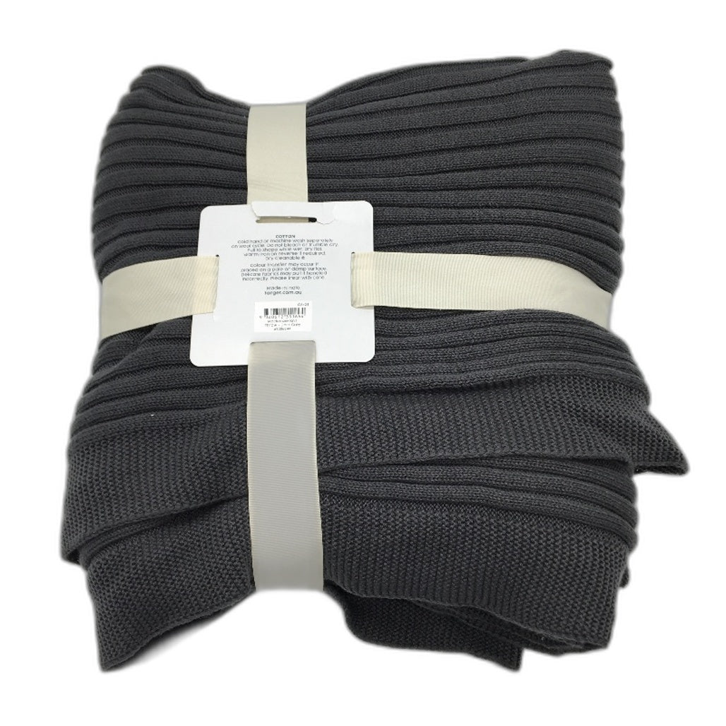 Mackenzie Cotton Dark Grey Knitted Throw Size 127x152cm NEW