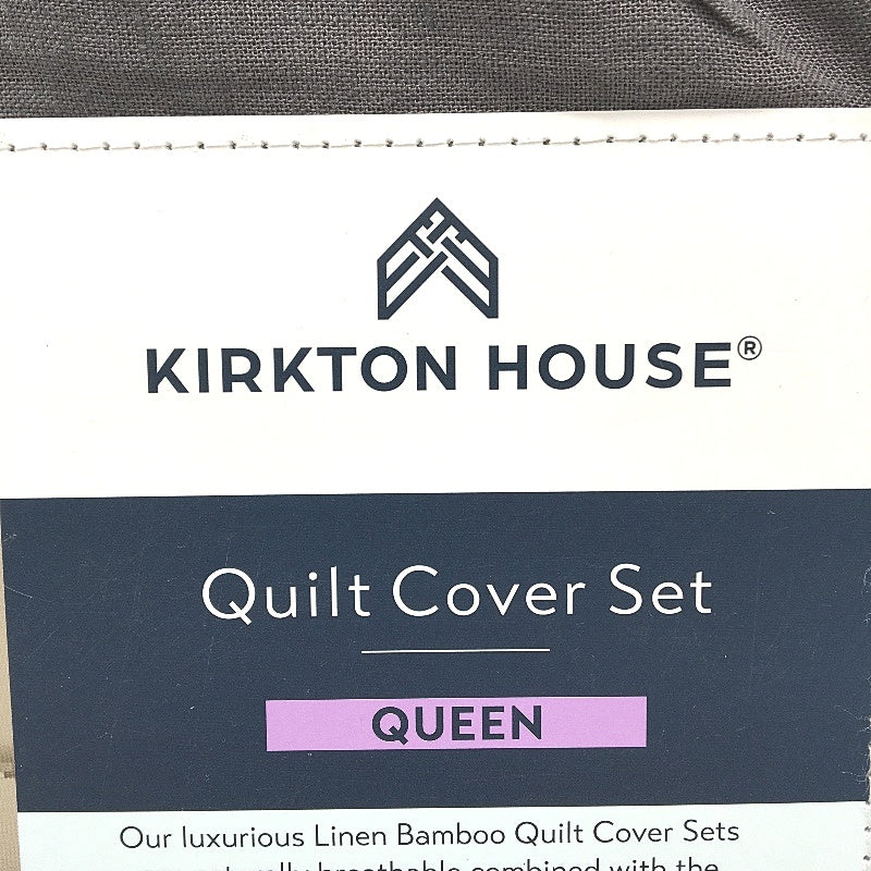 Kirkton House Linen Bamboo Dark Grey Queen Quilt Cover Set NEW