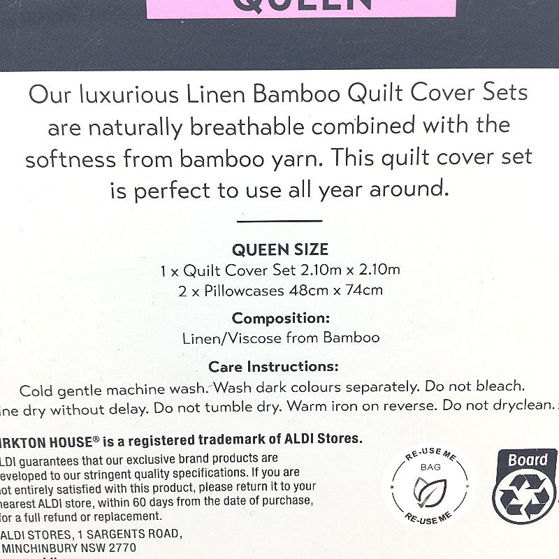 Kirkton House Linen Bamboo Dark Grey Queen Quilt Cover Set NEW