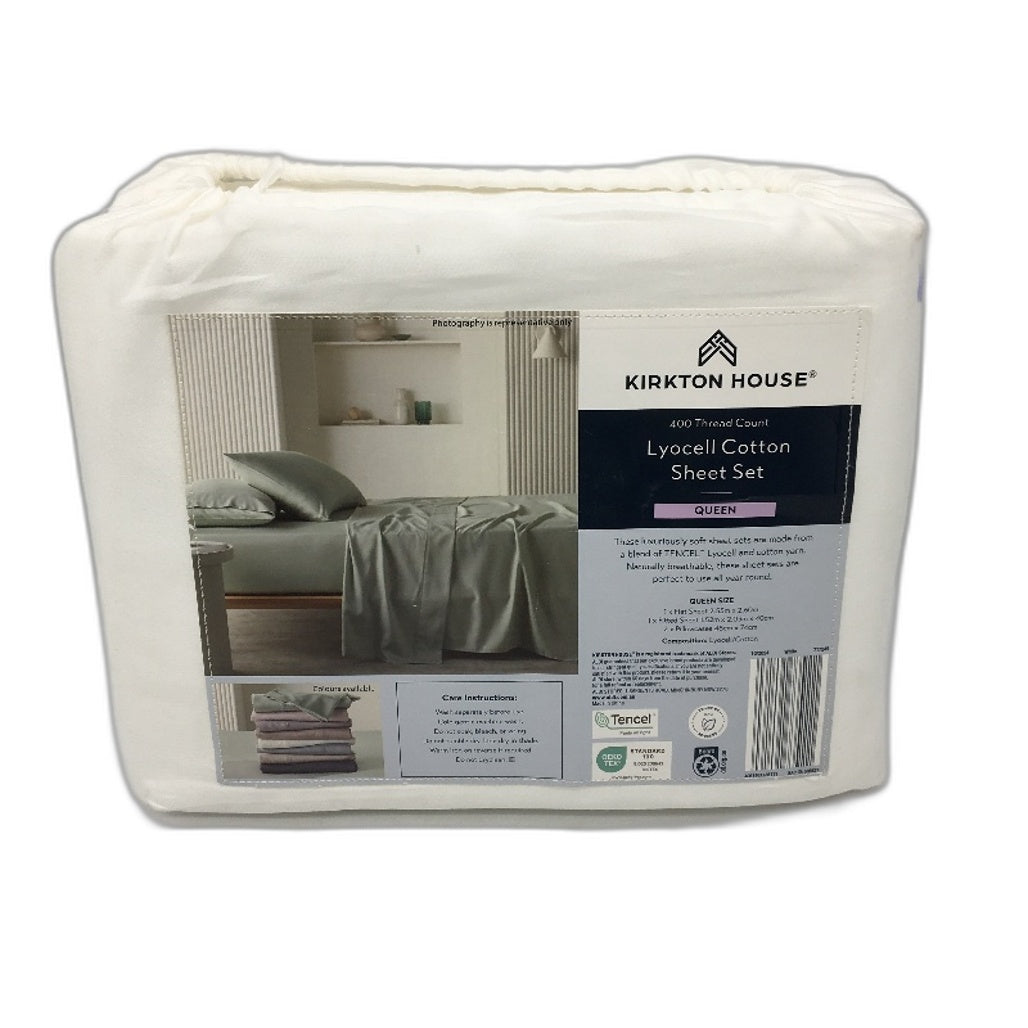 Kirkton House Lyocell Cotton 400 Thread Count White Queen Sheet Set NEW