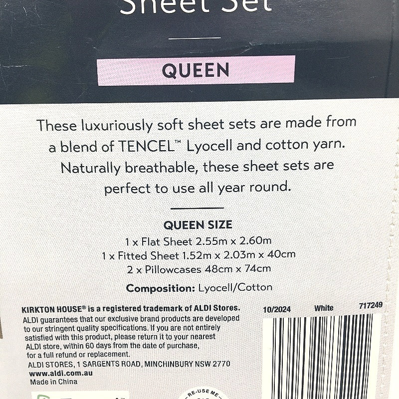 Kirkton House Lyocell Cotton 400 Thread Count White Queen Sheet Set NEW