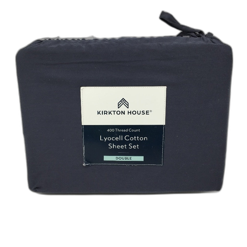 Kirkton House 400 Thread Count Navy Lyocell Cotton Sheet Set Double NEW