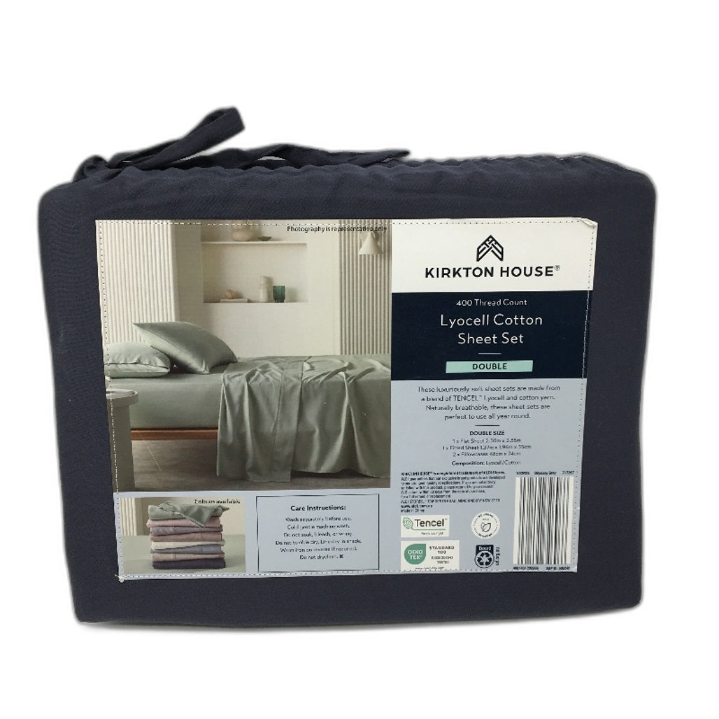 Kirkton House 400 Thread Count Navy Lyocell Cotton Sheet Set Double NEW