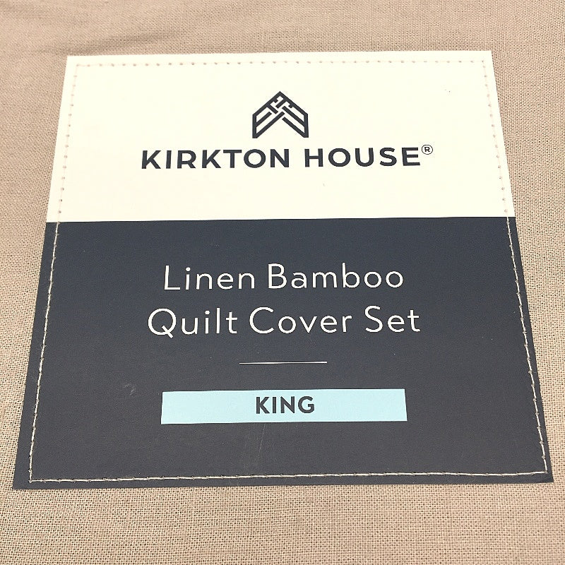 Kirkton House Linen Bamboo Beige King Quilt Cover Set NEW