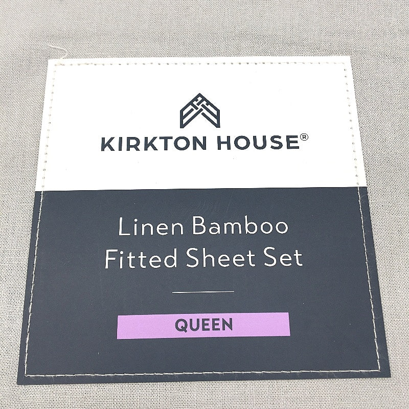 Kirkton House Linen Bamboo Fitted Sheet Queen Grey Set NEW